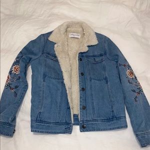 DENIM JACKET - Embroidered, Sherpa Lined